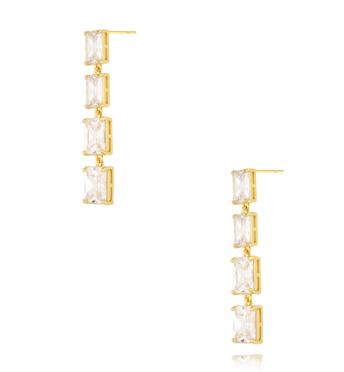 Kolczyki z kwadratowymi kryształkami długie złote KSS2178