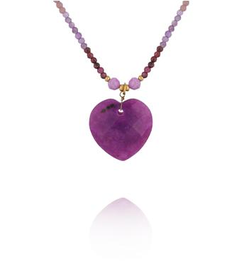 Naszyjnik z granatu, ametystu i rodochrozytu z sercem w odcieniu fioletu  NPA1552