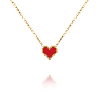 Naszyjnik z czerwonym sercem w stylu pixel w kolorze złota NSY0930
