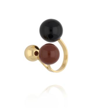 Pierścionek z kulkami w odcieniach czerni, brązu i złota PSA1106