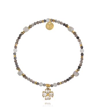 Bransoletka z labradorytu, hematytu i pirytu z koniczyną BTW3496