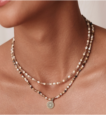 Naszyjnik beżowy z kamieniami naturalnymi Latifa NSC0367