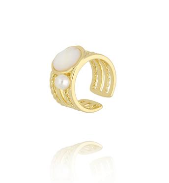 Pierścionek złocony z masą perłową i perłą PSS0219
