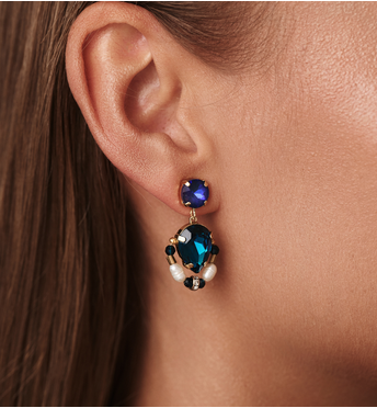 Kolczyki w kolorze szafirowym z perełkami KGA0053