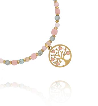 Bransoletka z różowym opalem i apatytami z zawieszką Drzewo Życia BTW3697