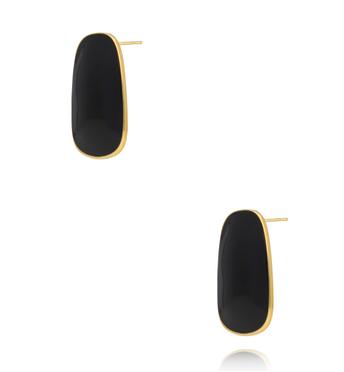 Kolczyki prostokątne emaliowane czarne złote KSY0511