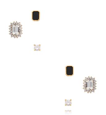 Zestaw kolczyków złoconych z czarnym kamieniem i cyrkoniami KMB0002