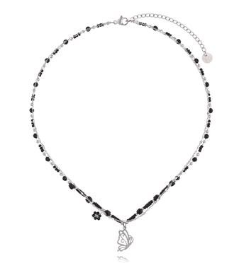 Naszyjnik z czarnymi kamieniami i motylem NSY0828
