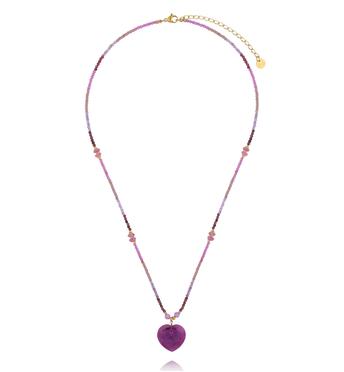 Naszyjnik z granatu, ametystu i rodochrozytu z sercem w odcieniu fioletu  NPA1552