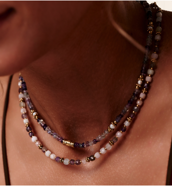 Naszyjnik z kunzytu i ametystu z elementami w złotym wykończeniu NEA0070