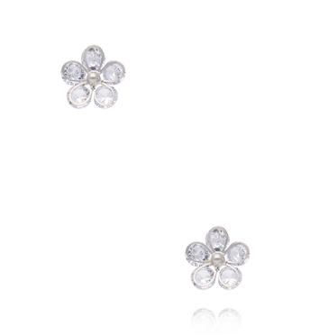 Zestaw srebrnych kolczyków z cyrkoniami – kwiat, serce i kokardka KMB0026