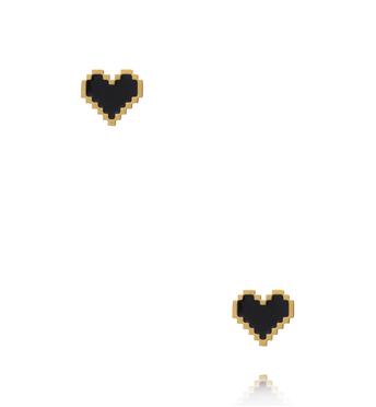 Kolczyki sztyfty pixelowe serca z czarną emalią KSY0717