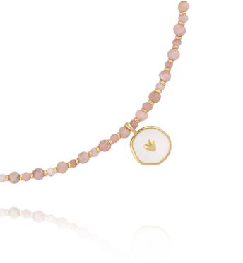 Naszyjnik z różowych kamieni z medalikiem i sercem NTW1483