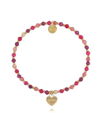 Bransoletka z kamieni w odcieniach różu z zawieszką LOVE BTW3660