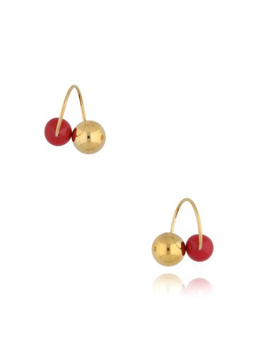 Kolczyki złote kulkami i czerwoną emalią Enamel Balls KSA1000