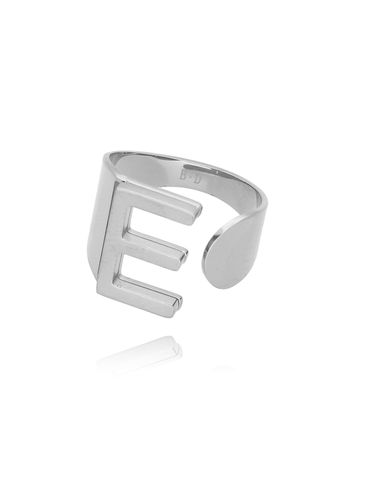 Pierścionek srebrny ze stali szlachetnej z literką E PSA0041