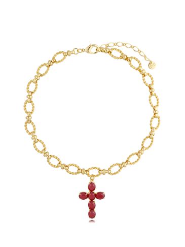 Naszyjnik złoty łańcuch z bordowym krzyżem NRG0425