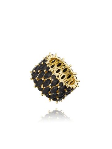 Pierścionek złoty z czarnymi kryształkami szeroki Magnificent PRG0295