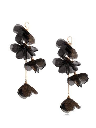Kolczyki kwiaty z szyfonu czarne połyskujące Polly KBL1339