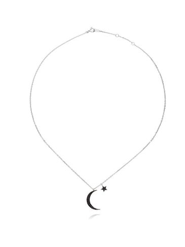 Naszyjnik srebrny z czarnymi cyrkoniami - księżyc z gwiazdką NFA0034