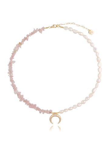 Naszyjnik z kwarcem różowym i perłami NPA0239