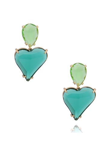 Kolczyki z zielonymi sercami Luxury Shine KFF0302