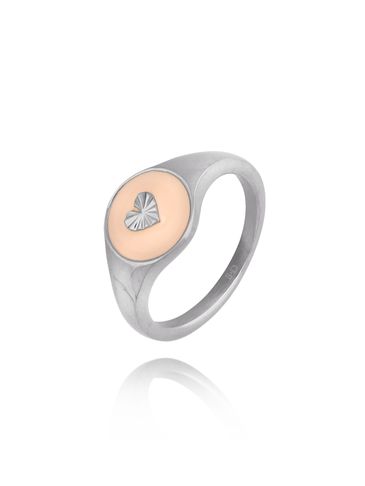 Pierścionek srebrny z sercem i różową emalią Lille PSA0667