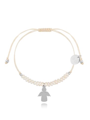 Bransoletka z perełkami i srebrnym aniołkiem Feliz BMT0078