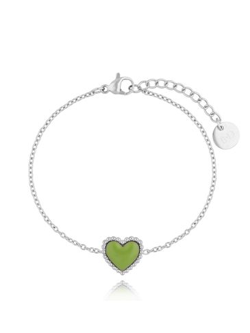 Bransoletka srebrna z sercem i zieloną emalią Enamel Heart BSA0598