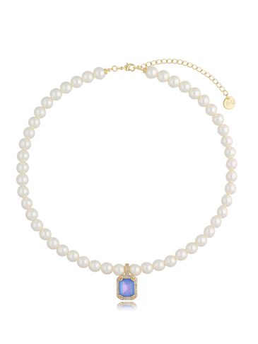 Naszyjnik z perłami z błękitnym  kryształkiem Majestic NPE0137