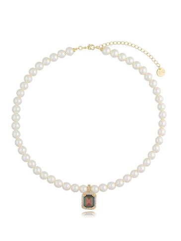 Naszyjnik z perłami z zielono różowym kryształkiem Majestic NPE0133