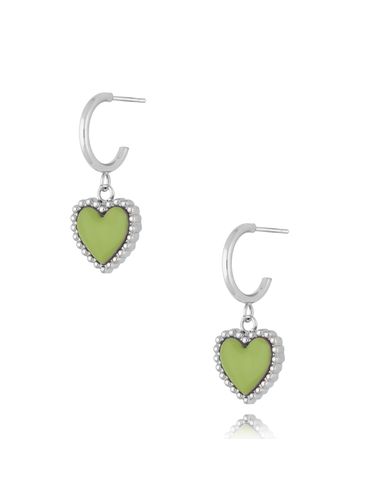 Kolczyki srebrne z sercem i zieloną emalią Enamel Heart KSA1549