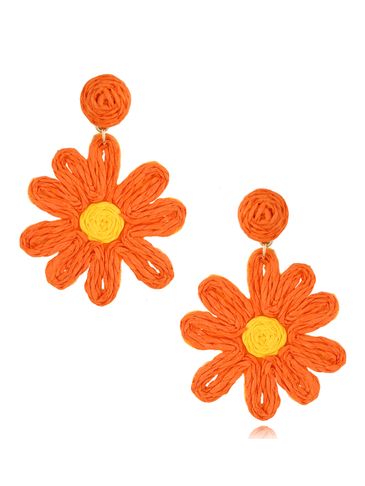 Kolczyki pomarańczowe kwiatki ze sznurkiem Nelia KSO0063