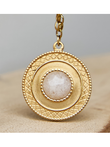 Naszyjnik złoty z kamieniem księżycowym Médaillon NSY0037
