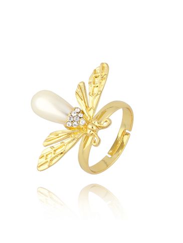 Pierścionek złoty z owadem z perłą Pearl Butterfly PMI0117