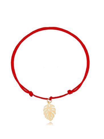 Bransoletka czerwona na sznurku ze złotym liściem Monster BSE0118