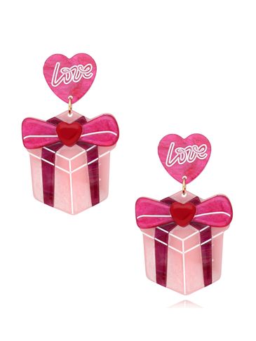 Kolczyki różowe z sercami i prezentem Gift of Love KZA0252