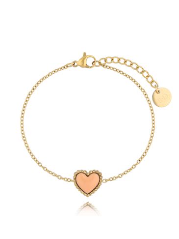 Bransoletka złota z sercem i brzoskwiniową emalią Enamel Heart BSA0595