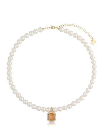 Naszyjnik z perłami z beżowo różowym kryształkiem Majestic NPE0135