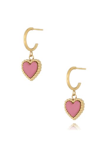 Kolczyki złote z sercem i różową emalią Enamel Heart KSA1548