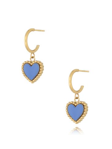 Kolczyki złote z sercem i niebieską emalią Enamel Heart KSA1663