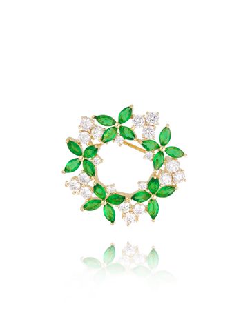 Broszka zielona z kryształami Flowers Glow BRSS0045