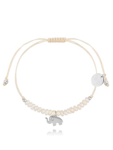 Bransoletka z perełkami i srebrnym słoniem Feliz BMT0040