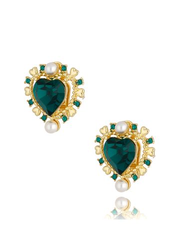 Klipsy z perłami i zielonymi kryształkami Nicole KSS0923