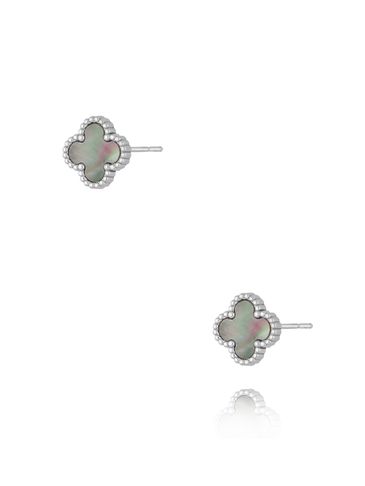 Kolczyki z koniczynką z szarą masą perłową srebrne Luck in Leaves KSY0184