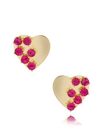Kolczyki złote serca z różowymi kryształkami Pisa KTO0043
