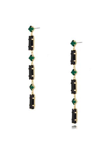 Kolczyki wiszące długie z czarnymi i zielonymi kryształkami Six KSS0914