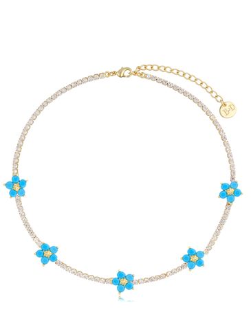 Naszyjnik kryształkowy z niebieskimi kwiatkami Instyle NS0084