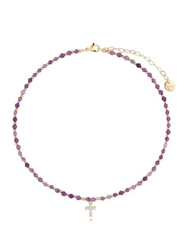Naszyjnik z ametystami i krzyżykiem Orchid NTW0406