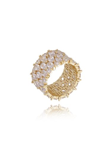 Pierścionek złoty z przezroczystymi kryształkami PRG0110  rozmiar 16
